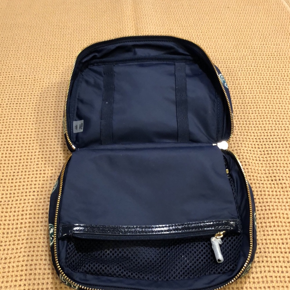 Designer-Inspired Navy Cosmetic Case with Logo Print - Picture 3 of 7